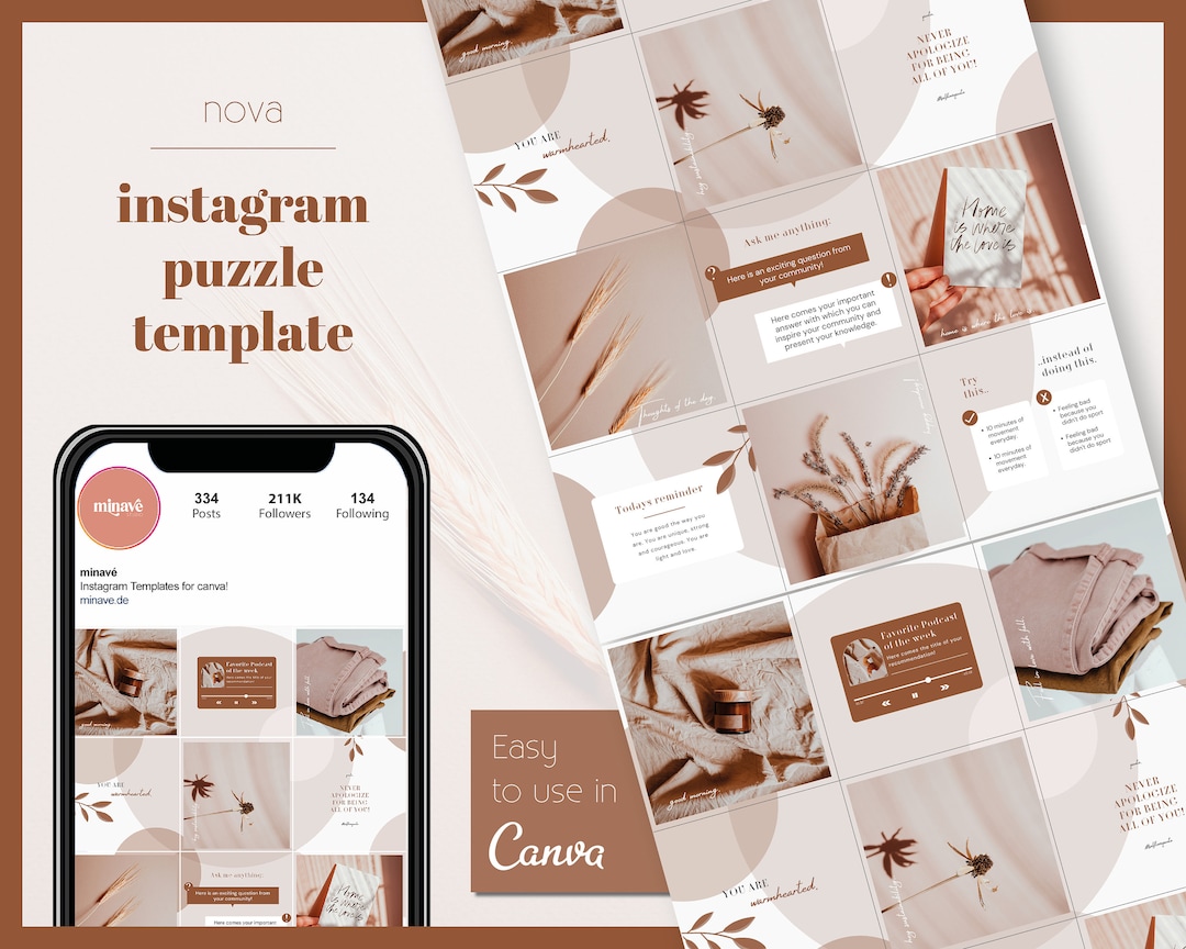 Boho Instagram Puzzle Feed Template "viki" | Puzzle Grid Canva Template ...