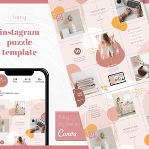 Canva Instagram Puzzle &quot;Tamy&quot;| Instagram Puzzle Feed Small Business | Instagram Puzzle Template Canva Marketing Abstract