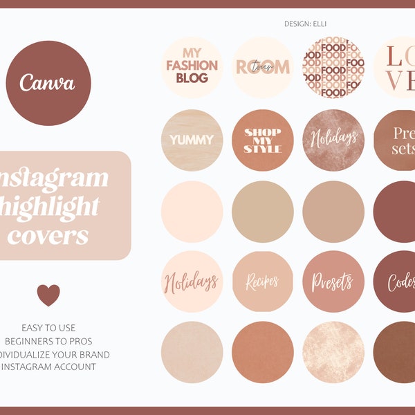 Earth tone Instagram Highlight Icons "Elli" Canva |Watercolour, Natural, Blogger | Instagram Cover Highlights individualisierbar in Canva