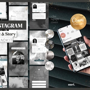 Kit de marca de Instagram en blanco y negro &quot;Nuri&quot; I Paquete de Instagram IG Marketing Gold - Paquete de publicaciones de Instagram | Plantillas editables de Instagram Canva