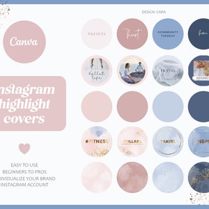 Blush Instagram Highlight Covers &quot;Cara&quot; | Instagram Stories Cover | Story Icons Hintergrund | Instagram Story Cover Gold Pastel Yoga Blue