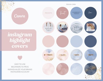 Blush Instagram Highlight Covers "Cara" | Instagram Stories Cover | Story Icons Hintergrund | Instagram Story Cover Gold Pastel Yoga Blue