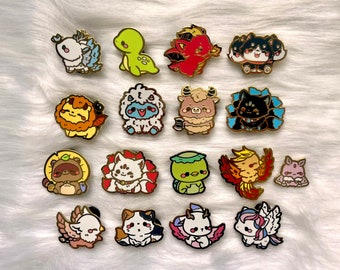 Mythical Creatures Kawaii Enamel Pin | Chibi Kitsune Tanuki Cerberus Kappa Lochness Nessie Fire Dragon Phoenix