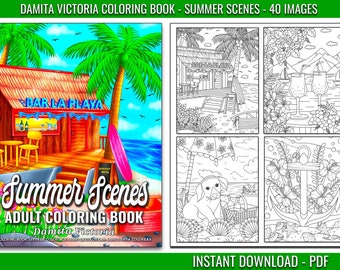 Damita Victoria Summer Scenes Coloring Book | Coloring Book for Women for Relaxation | Digital Coloring Pages | Instant Download PDF