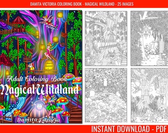 Damita Victoria | Magical Wildland | Coloring Page for Adult Relaxation with Enchanting Magical Land for Stress Relieve | Instant Download