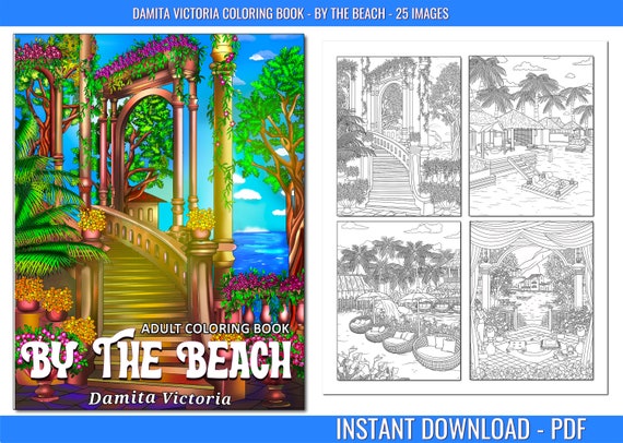 Adult Coloring Book | By The Beach | Calming Coloring Book for Adults |  Relaxing and Beautiful Beach Scenery | Instant Download