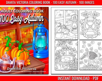 100 Easy Autumn Coloring Book | Digital Coloring Page | Easy Coloring| Fall Coloring Book | Coloring Therapy | Relaxing Activity | Printable