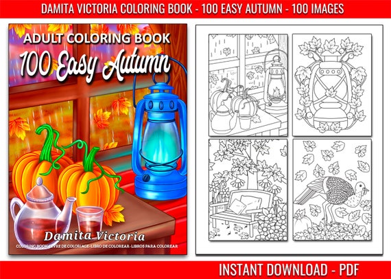 100 Easy Autumn Coloring Book  Digital Coloring Page  Easy