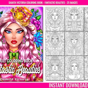 Adult Coloring by Damita Victoria | Fantastic Beauties | Woman Portrait Coloring for Adults Relaxation | Instant Download