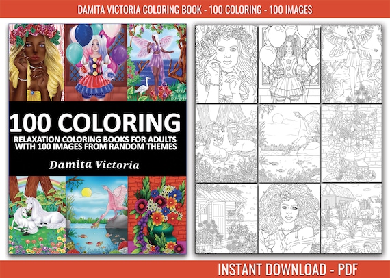 Download Coloring Books For Adults With 100 Random Themes Coloring Etsy