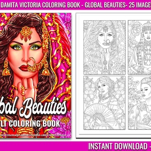 Damita Victoria Global Beauties Adult Coloring Book | Coloring Book for Adult Relaxation | Digital Coloring Book | Instant Download PDF