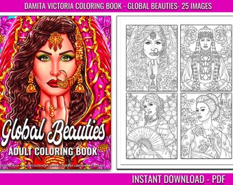 Damita Victoria Global Beauties Adult Coloring Book | Coloring Book for Adult Relaxation | Digital Coloring Book | Instant Download PDF