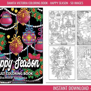 Happy Season: An Adult Coloring Book with Relaxing Christmas Patterns and Decorations | Unique Gifts for Women | 50 Images Digital  Download