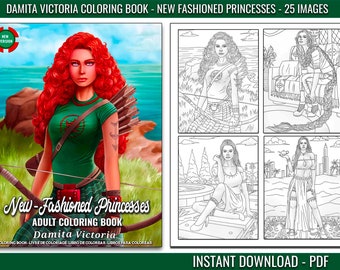 Damita Victoria New-Fashioned Princesses Adult Coloring Book | Coloring Book for Relaxation | Digital Coloring Book | Instant Download