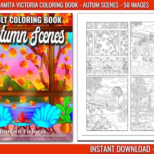 Damita Victoria Autumn Scenes Adult Coloring Book | Coloring Pages for Adults Relaxation | Digital Coloring Pages | Instant Download PDF