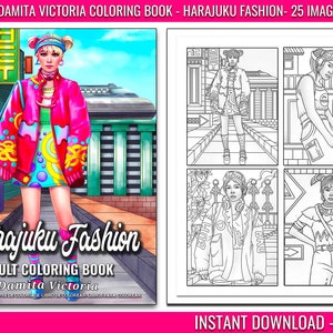 Damita Victoria Harajuku Fashion Adult Coloring Book | Coloring Book for Adult Relaxation | Digital Coloring Book | Instant Download PDF