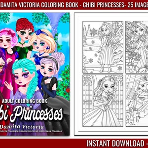 Damita Victoria Chibi Princesses Adult Coloring Book | Coloring Book for Teens and Kids | Digital Coloring Book | Instant Download PDF