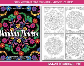 Relaxing Coloring Book for Adults With 50 Illustrations Mandalas Flowers to Relieve Stress and Anxiety|Printable Coloring | Woman Gift Ideas