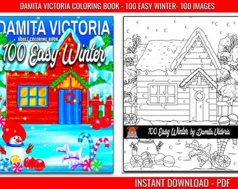 100 Easy Winter Coloring Book | Digital Coloring Page | Adult Coloring | Coloring Page Therapy | Christmas Coloring Book | Relaxing Activity