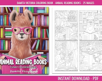 Funny Coloring Book Featuring Animal Reading Books Perfect Gift for Book Lovers and Animal Coloring Book Lovers