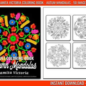 Damita Victoria Libro para colorear Mandalas de Otoño / Páginas para colorear de otoño para adultos Relajación / Páginas para colorear digitales / Descarga instantánea PDF