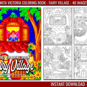 Damita Victoria Fairy Village Coloring Book | Fairy Coloring Pages for Adults Relaxation | Digital Coloring Pages | Instant Download PDF