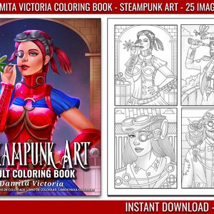 Damita Victoria Steampunk Art Adult Coloring Book | Coloring Book for Women for Relaxation | Digital Coloring Pages | Instant Download PDF