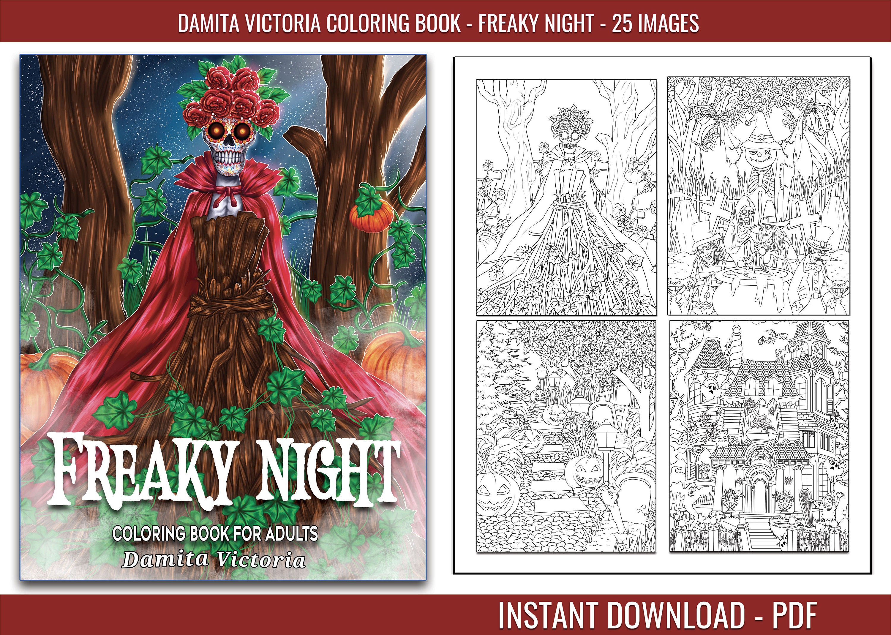 Download Coloring Book For Adult Freaky Night A Horror Coloring Book Etsy