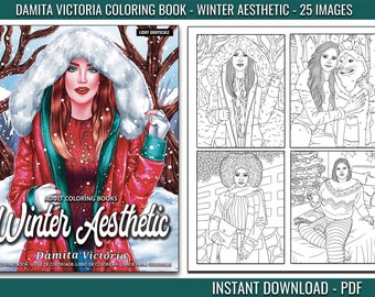 Adult Coloring Book Winter Aesthetic | Grayscale Coloring Page | Line Art | Printable Adult Coloring Page for Relaxation | Instant Download