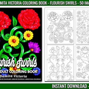 Damita Victoria Flourish Swirls Libro para colorear / Libro para colorear con impresiones grandes para relajación / Páginas para colorear digitales / Descarga instantánea en PDF