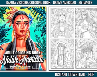 Damita Victoria Native American Adult Coloring Book | Coloring Book for Women for Relaxation | Digital Coloring Pages | Instant Download PDF