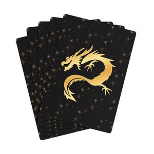 Cartes de poker Dragon doré sur fond noir étoilé, Cartes de poker Dragon doré, Cartes de poker dragon, Cadeaux dragon, Cartes dragon,