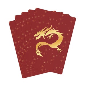 Cartes de poker Dragon doré sur fond bordeaux étoilé, Cartes de poker Dragon doré, Cartes de poker dragon, Cadeaux dragon, Cartes dragon,