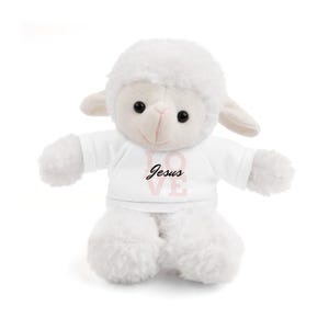 LOVE Jesus Stuffed Animals with Tee, Jesus Gifts, Love Jesus, Easter Gifts, Lamb of God Stuffed Animal, Christian Stuffed Animal