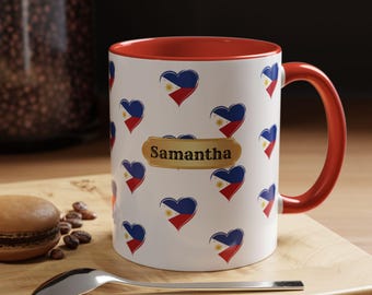 Personalized Filipino Heart Flag Accent Mug, Personalized Filipino Mug, Personalized Filipino Accent Mug, Personalized Mug, Filipino Gifts