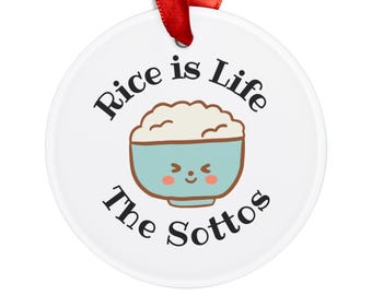Personalized Rice is Life Acrylic Ornament with Ribbon (Double-sided), Kid Friendly Ornaments, Personalized Rice is Life Ornament Blue Bowl