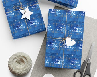 Maßgeschneiderte Evil Eye Schutz Geschenkpapier, personalisierte Evil Eye Schutz Geschenkpapier, alles Gute zum Geburtstag Evil Eye Schutz Geschenk