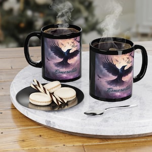 Personalized Rise of the Crow Black Coffee Mug, 11oz, Black Mugs, Raven Mug, Crow Mug, Personalized Black Mug, Affirmation Mug, Morning Mug