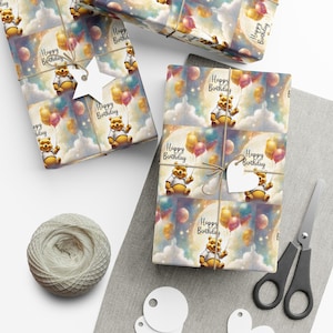 Winnie the Pooh Birthday Wrapping Paper, Winnie the Pooh Wrapping Paper, Baby Pooh Wrapping Paper, Baby Pooh, Birthday Wrapping Paper