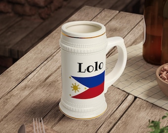 Lolo Beer Stein Mug, Lolo Gifts, Lolo Birthday Gifts, Lolo Mugs, Lolo Beer Mugs, Filipino Flag, Lolo and Filipino Flag