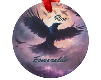 Personalisierter Aufstieg der Krähe Acrylverzierung mit Band (doppelseitig), Raben-Acrylverzierung, Krähenverzierungen, Rabenverzierung