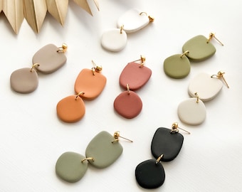 Polymer Clay Pebble Dangle Earrings: Lightweight Minimalist Style