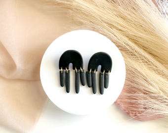Dangle Stud Arches – Polymer Clay Earrings – Lightweight Handcrafted Statement Earrings – Black
