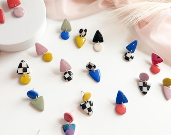 Custom Inverted Mismatch Stud Earrings • Polymer Clay Abstract Statement Jewelry