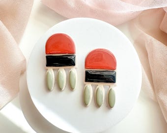 Handmade Polymer Clay Statement Earrings | Abstract Modern Art Dangle Lightweight Jewelry