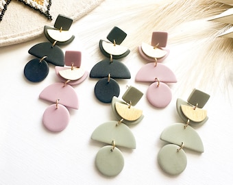 Semi Circle Stack Polymer Clay Earrings – Lightweight Handcrafted Geometric Dangles
