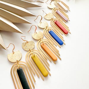 Brass Rainbow Arch Earrings Lightweight Geometric Statement Dangles Modern Minimalist Gift for Her