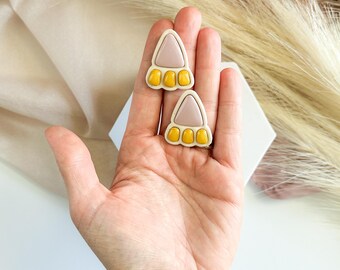 Lilac Mustard Yellow Color Block Statement Stud Earrings – Modern Polymer Clay Jewelry