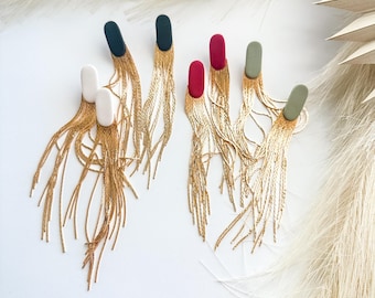 Polymer Clay Tassel Earrings – Lightweight Boho Statement Dangles – Red, Sage, Black, White