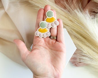 Color Block Statement Stud Earrings Multicolor Polymer Clay Bold Modern Lightweight Gift for Her